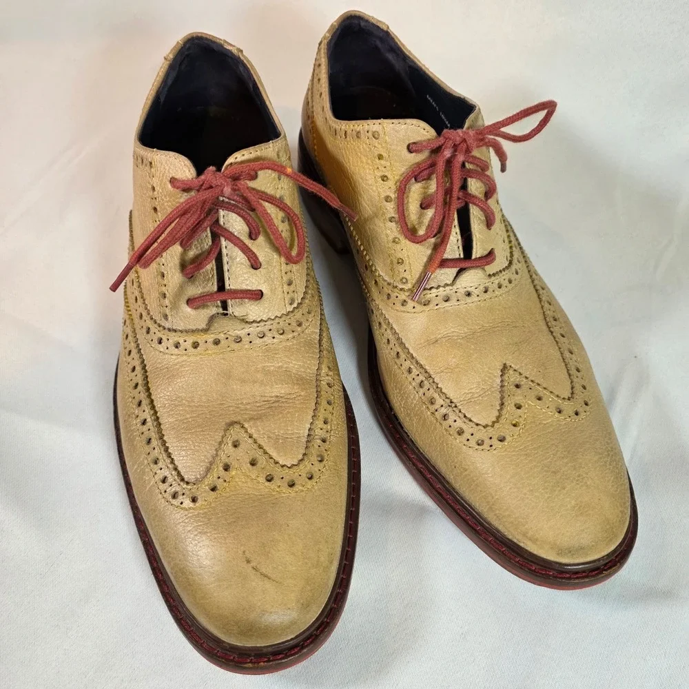 COLE HAAN Men's 10.5M Colton Winter Wingtip Oxford Summer Khaki Leather